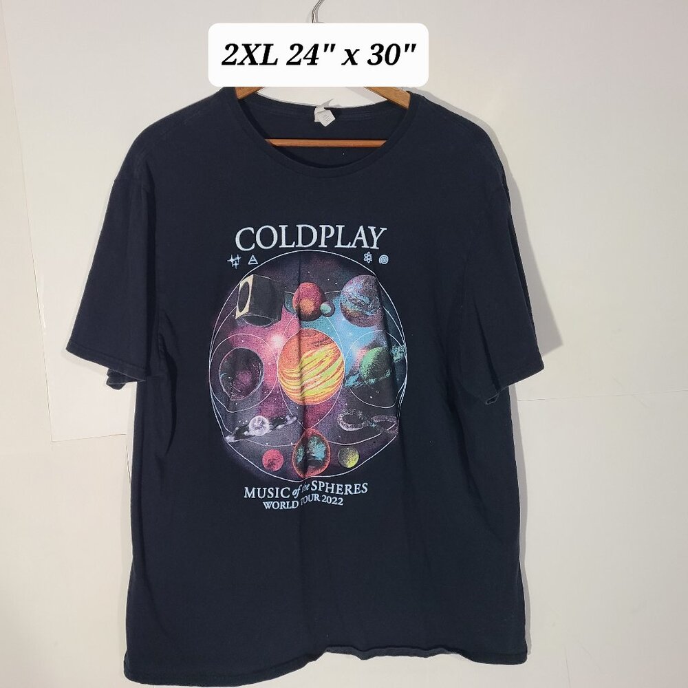 Coldplay Music of the Spheres Tour 2022 Black Double Sided 2XL T-Shirt
